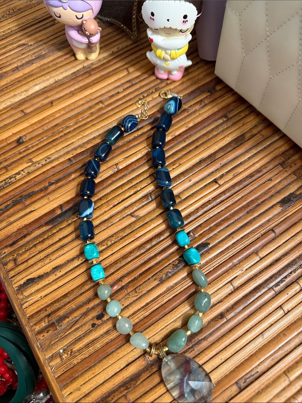 Handcrafted Blue and Teal Beaded Pendant Necklace